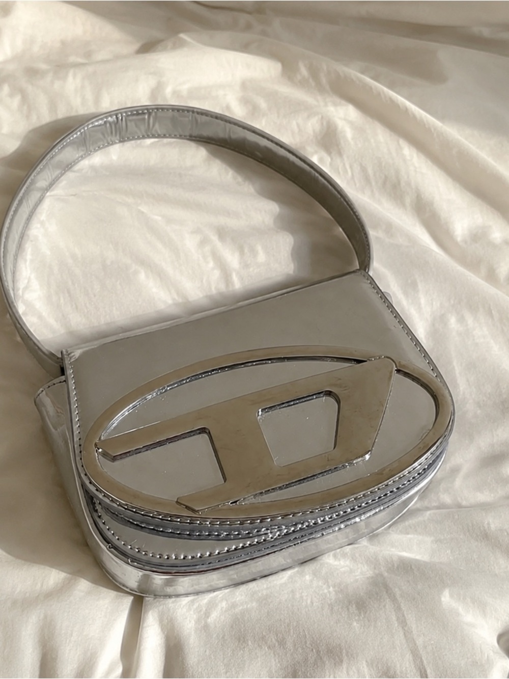 Diesel Silver Metallic Logo Shoulder Crossbody Bag